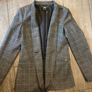 DKNY Women's Plaid Collarless Blazer Gray Size 6